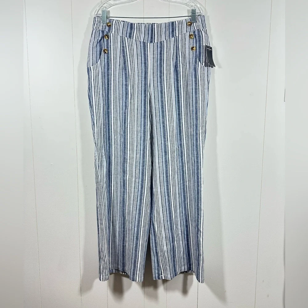 NEW Counterparts Pants Women Sz 14 Blend Wide Leg Striped Coastal Beachy Vacay